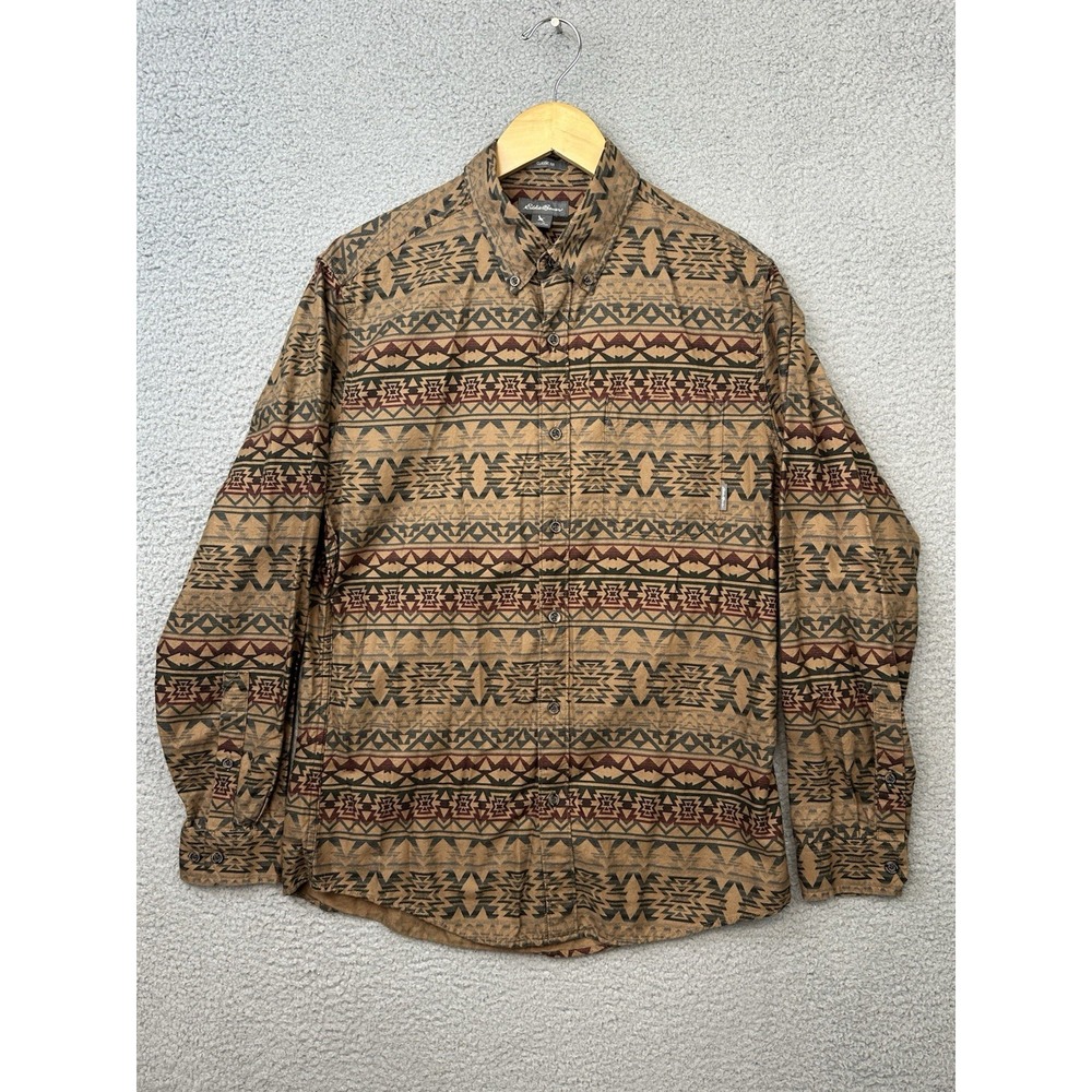 Eddie Bauer Classic Fit Flannel Shirt Men Medium Aztec Southwest Geometric Brown